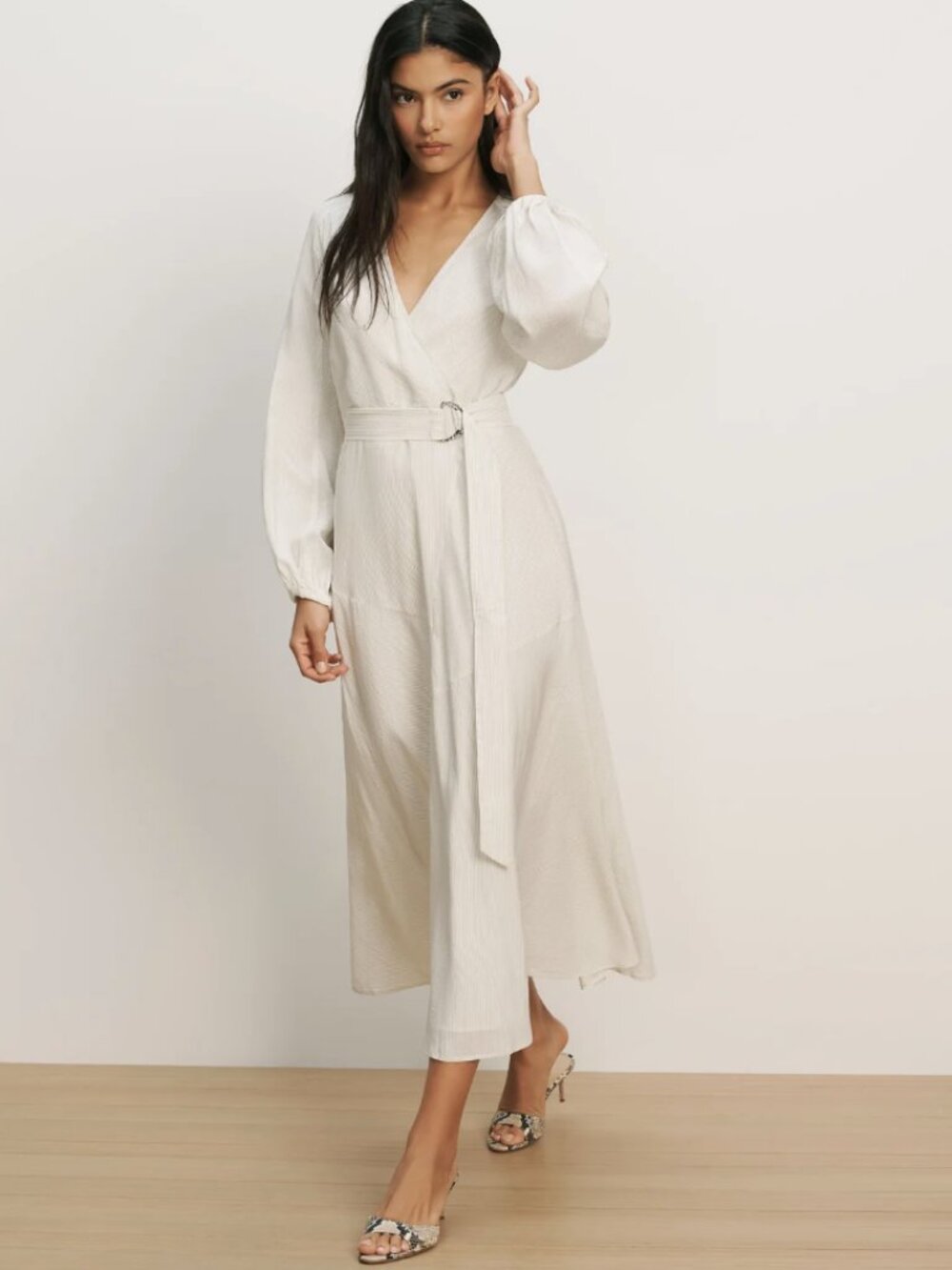 Veronica Beard Seneca Bishop-Sleeve Midi Dress